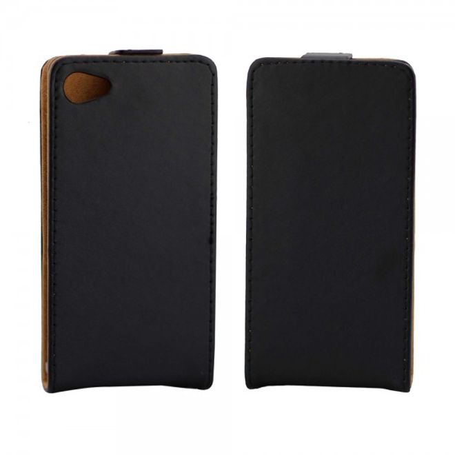Sony Xperia Z5 Compact Klassische, magnetische Leder Flip Case Hülle vertikal - schwarz
