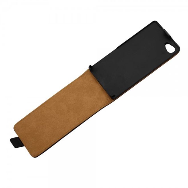 Sony Xperia Z5 Compact Klassische, magnetische Leder Flip Case Hülle vertikal - schwarz