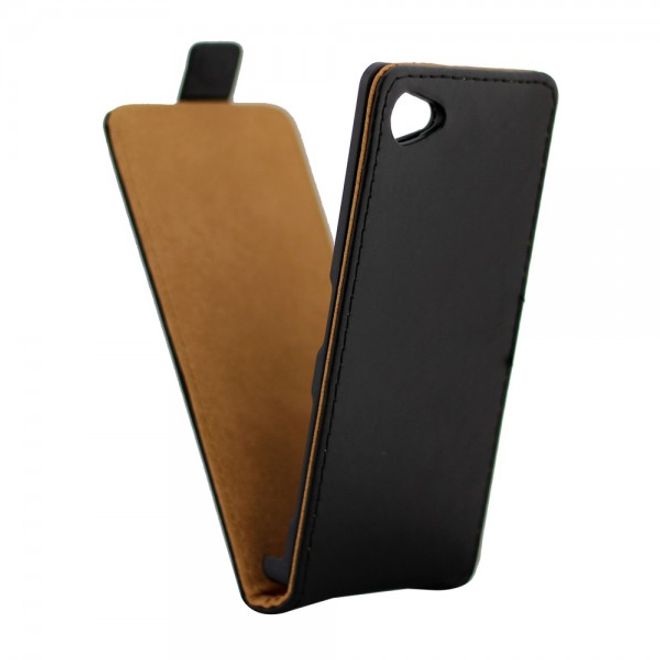 Sony Xperia Z5 Compact Klassische, magnetische Leder Flip Case Hülle vertikal - schwarz