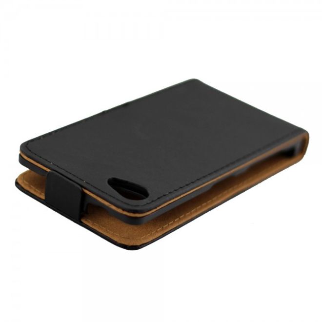 Sony Xperia Z5 Compact Klassische, magnetische Leder Flip Case Hülle vertikal - schwarz