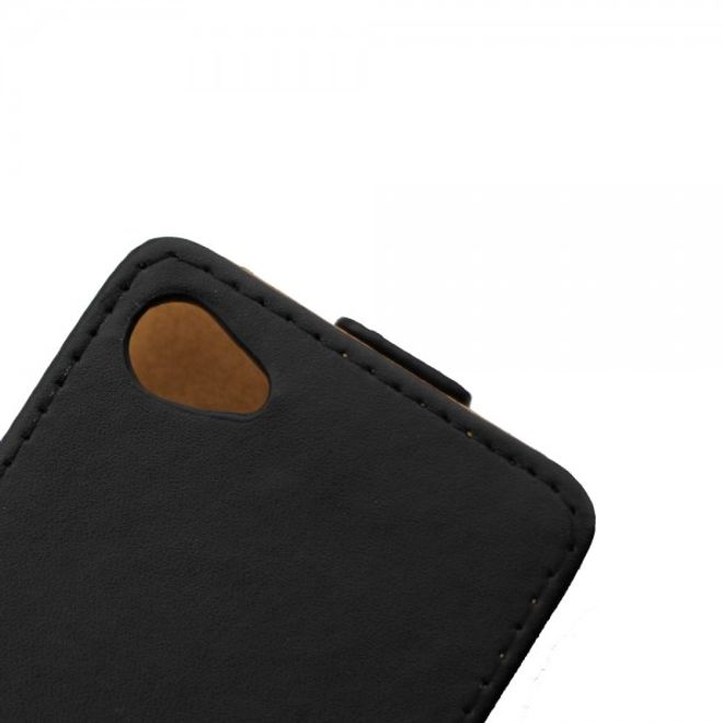 Sony Xperia Z5 Compact Klassische, magnetische Leder Flip Case Hülle vertikal - schwarz
