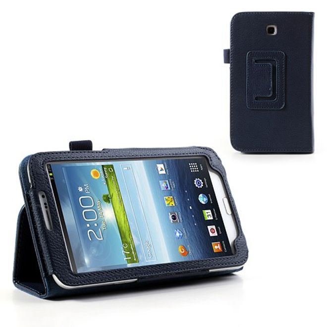 Samsung Galaxy Tab 3 7.0 Litchi-style Leder Case mit Standfunktion - dunkelblau