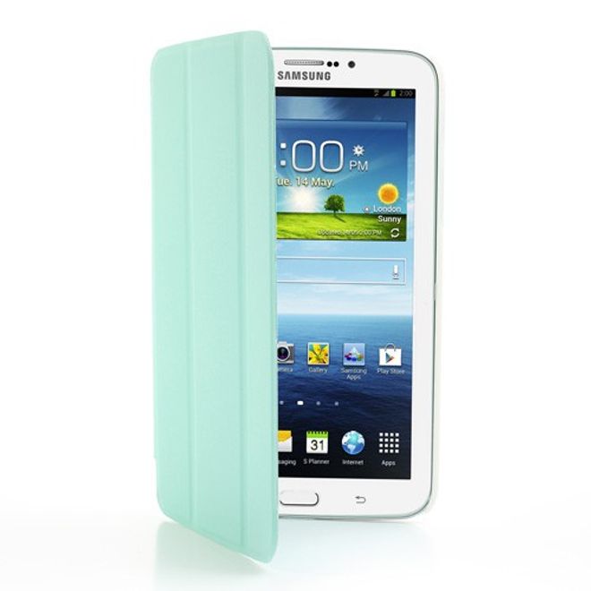 Samsung Galaxy Tab 3 7.0 Leder Case mit Plastik Rückseiten Case und diversen Standfunktionen - cyan