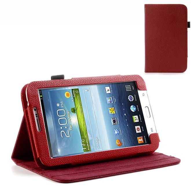 Samsung Galaxy Tab 3 7.0 Magnetisches Leder Case mit Litchi Textur - rot