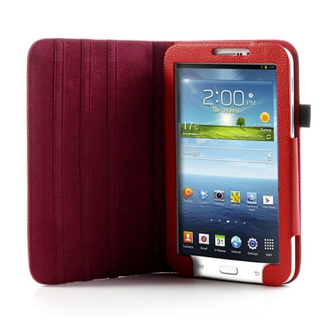 Samsung Galaxy Tab 3 7.0 Magnetisches Leder Case mit Litchi Textur - rot