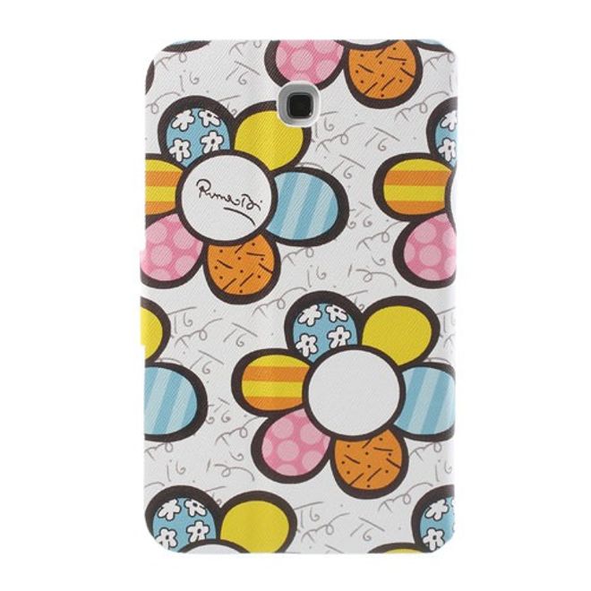 Samsung Galaxy Tab 3 7.0 Leder Case mit farbigen Blumen - weiss