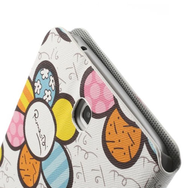 Samsung Galaxy Tab 3 7.0 Leder Case mit farbigen Blumen - weiss