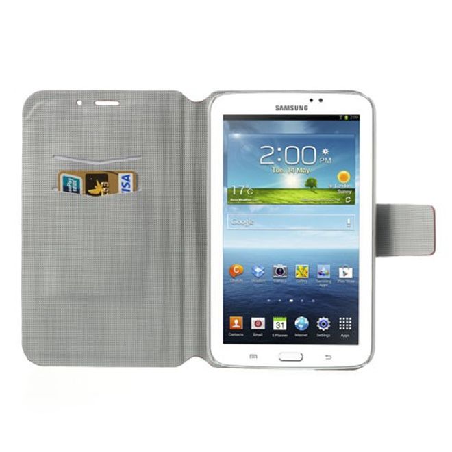 Samsung Galaxy Tab 3 7.0 Leder Case mit farbigen Blumen - rot