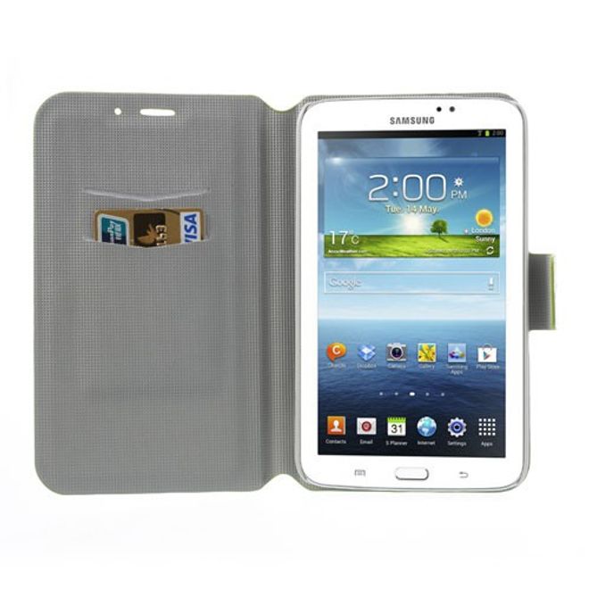Samsung Galaxy Tab 3 7.0 Leder Case mit farbigen Blumen - grün