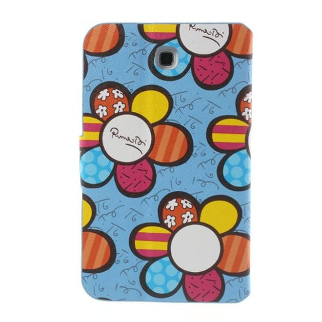 Samsung Galaxy Tab 3 7.0 Leder Case mit farbigen Blumen - blau
