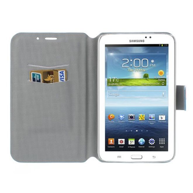 Samsung Galaxy Tab 3 7.0 Leder Case mit farbigen Blumen - blau