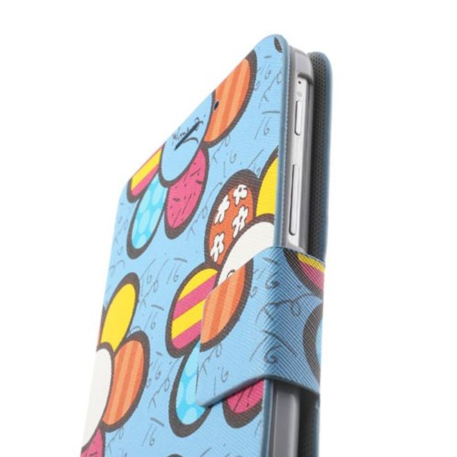 Samsung Galaxy Tab 3 7.0 Leder Case mit farbigen Blumen - blau