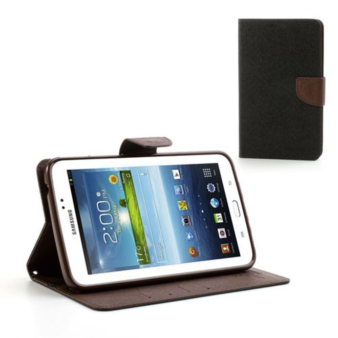 Goospery - Samsung Galaxy Tab 3 7.0 Hülle - Tablet Bookcover - Fancy Diary Series - schwarz/braun