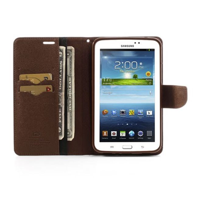 Goospery - Samsung Galaxy Tab 3 7.0 Hülle - Tablet Bookcover - Fancy Diary Series - schwarz/braun