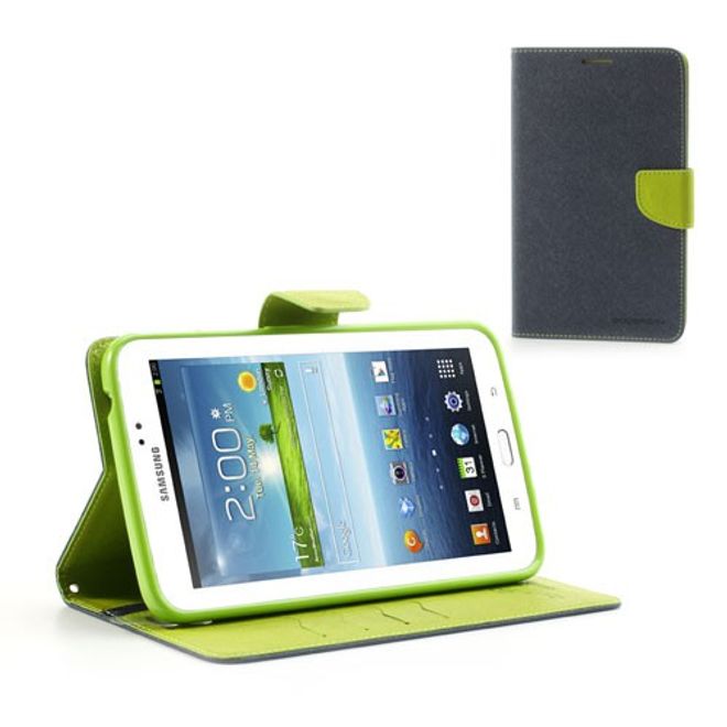 Goospery - Samsung Galaxy Tab 3 7.0 Hülle - Tablet Bookcover - Fancy Diary Series - navy/lime