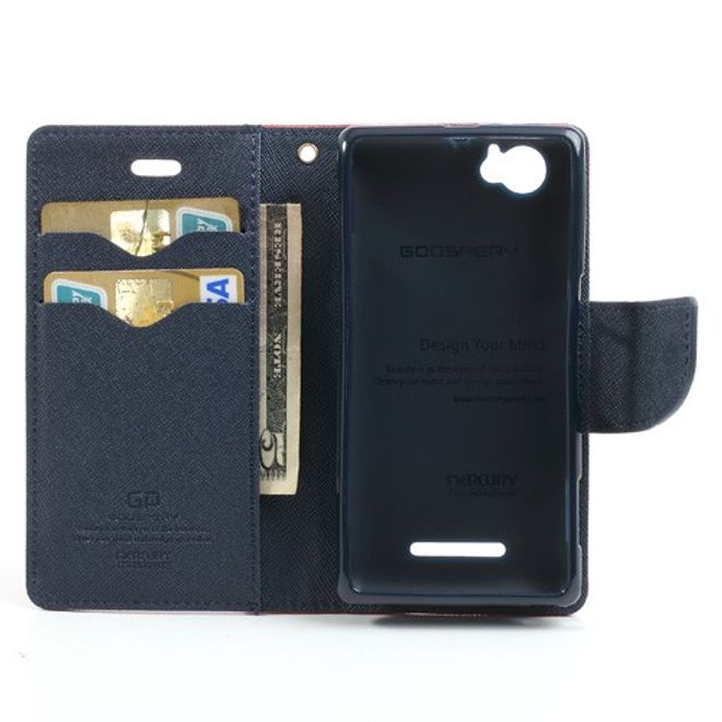 Goospery - Sony Xperia M Hülle - Handy Bookcover - Fancy Diary Series - rot/navy