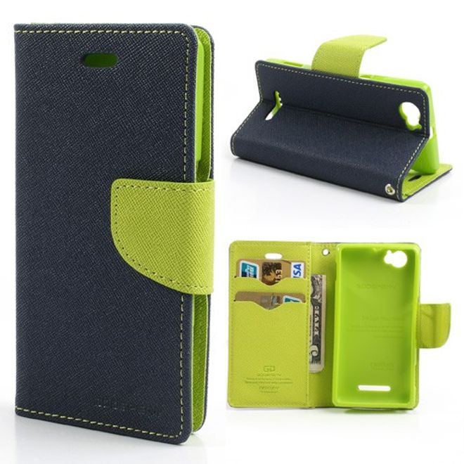 Goospery - Sony Xperia M Hülle - Handy Bookcover - Fancy Diary Series - navy/lime