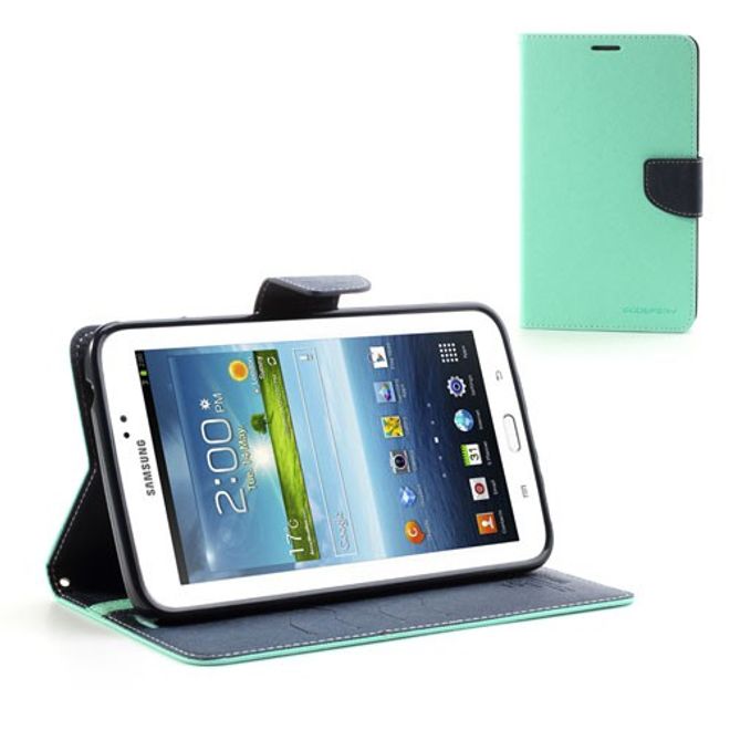 Goospery - Samsung Galaxy Tab 3 7.0 Hülle - Tablet Bookcover - Fancy Diary Series - mint/navy