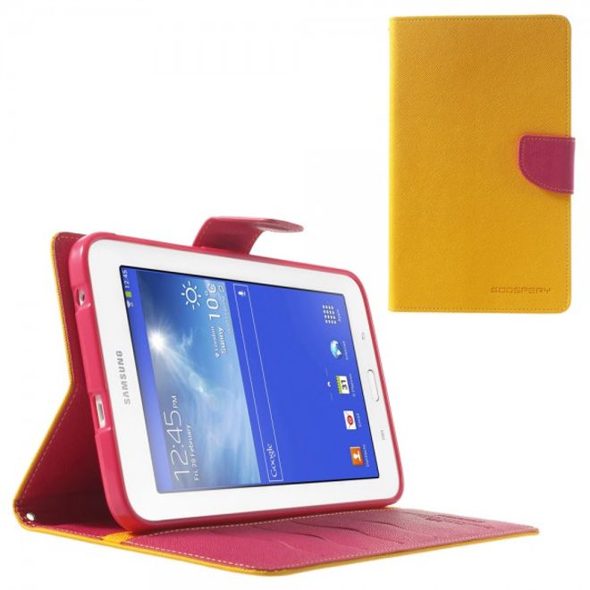 Goospery - Samsung Galaxy Tab 3 7.0 Lite Hülle - Tablet Bookcover - Fancy Diary Series - gelb/pink