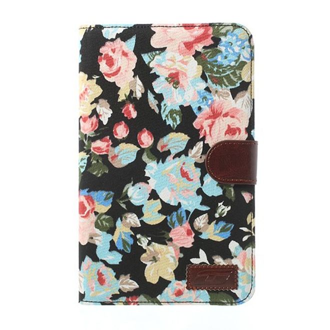 Samsung Galaxy Tab 3 7.0 Lite Leder Case mit Blumenmuster - schwarz