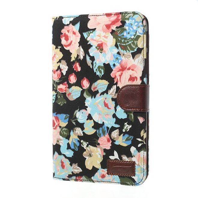 Samsung Galaxy Tab 3 7.0 Lite Leder Case mit Blumenmuster - schwarz