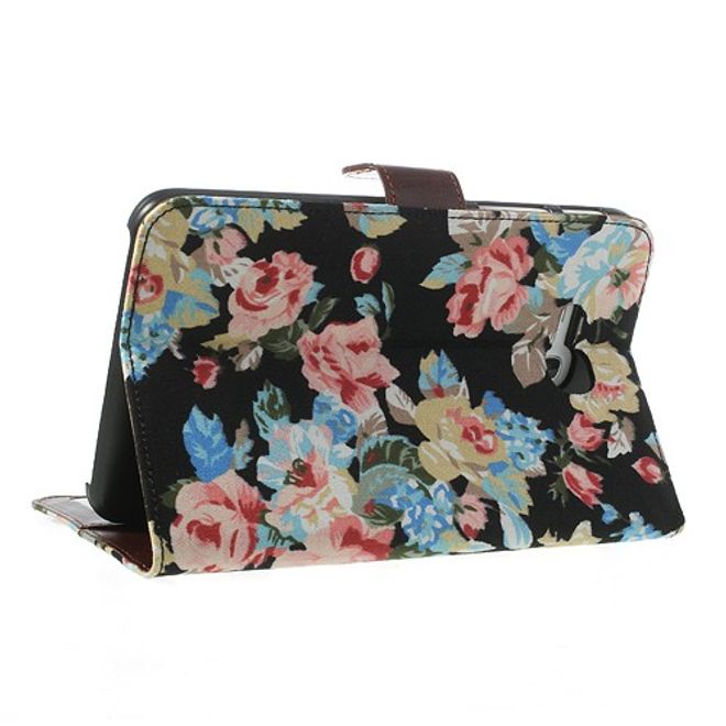 Samsung Galaxy Tab 3 7.0 Lite Leder Case mit Blumenmuster - schwarz