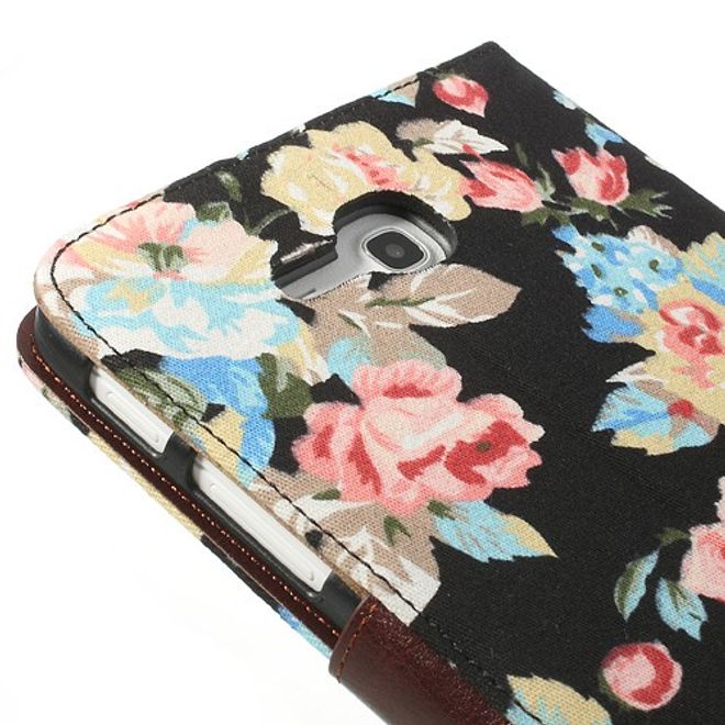 Samsung Galaxy Tab 3 7.0 Lite Leder Case mit Blumenmuster - schwarz