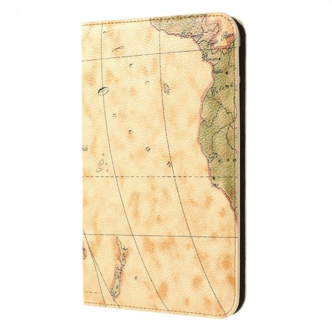 Samsung Galaxy Tab 3 7.0 Lite Leder Case mit Weltkarte - hellbraun