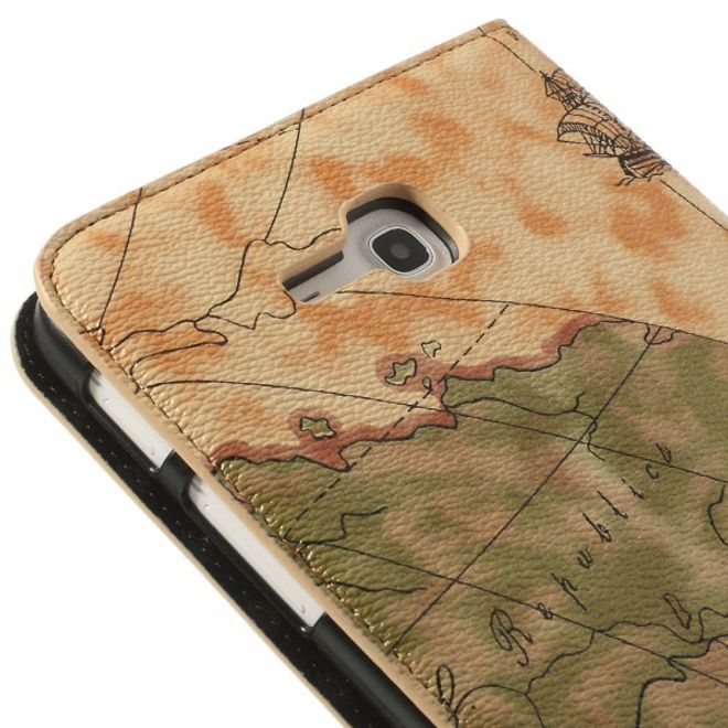 Samsung Galaxy Tab 3 7.0 Lite Leder Case mit Weltkarte - hellbraun