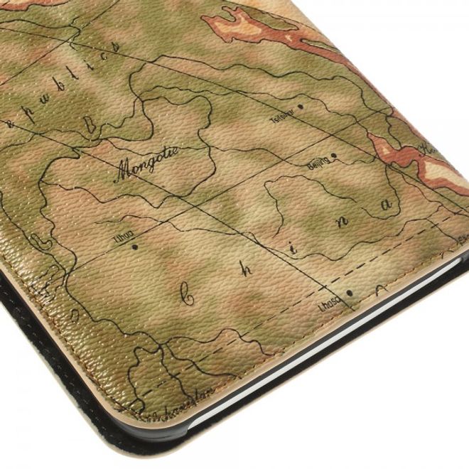 Samsung Galaxy Tab 3 7.0 Lite Leder Case mit Weltkarte - hellbraun