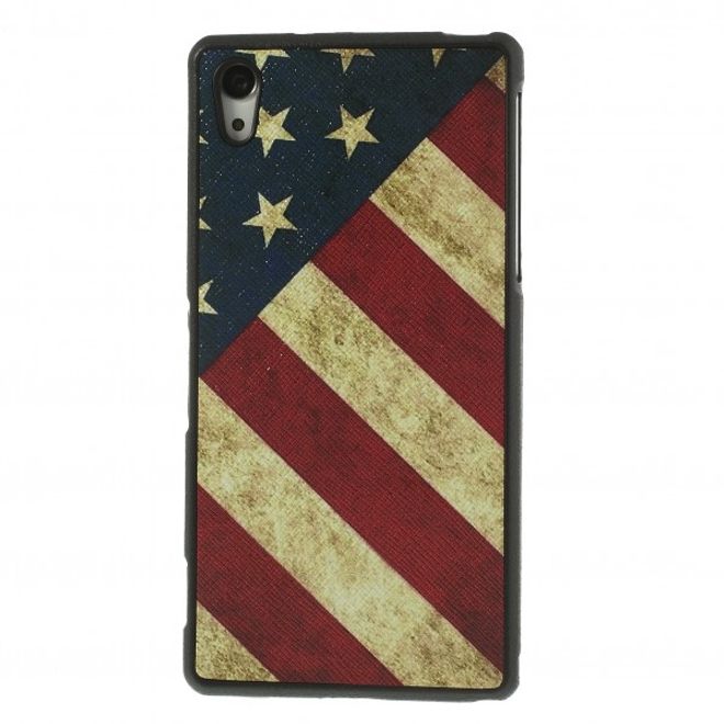 Sony Xperia Z2 Lederartiges Plastik Case mit USA Flagge retro-style