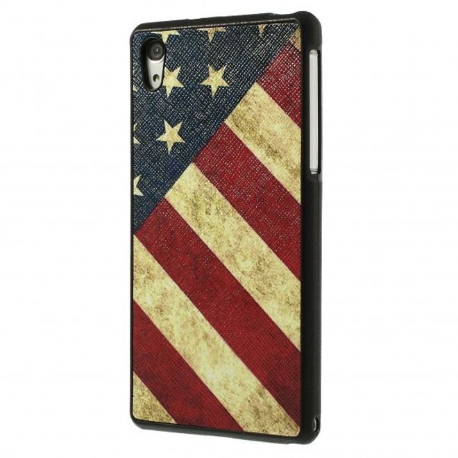 Sony Xperia Z2 Lederartiges Plastik Case mit USA Flagge retro-style