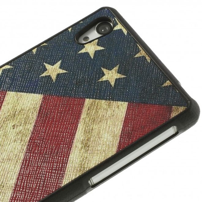 Sony Xperia Z2 Lederartiges Plastik Case mit USA Flagge retro-style