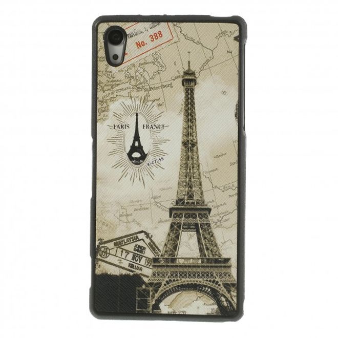 Sony Xperia Z2 Lederartiges Plastik Case mit Eiffelturm und Karte