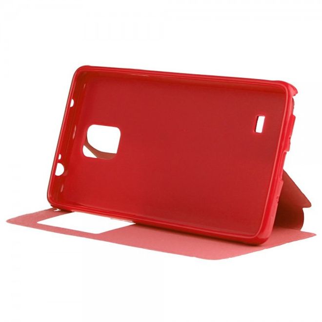 Samsung Galaxy Note 4 ENKAY Leder Cover mit grossem Fenster - rot