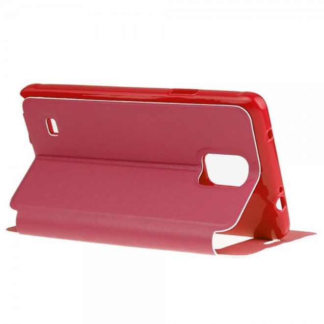 Samsung Galaxy Note 4 ENKAY Leder Cover mit grossem Fenster - rot