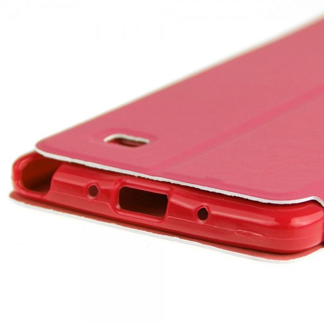 Samsung Galaxy Note 4 ENKAY Leder Cover mit grossem Fenster - rot