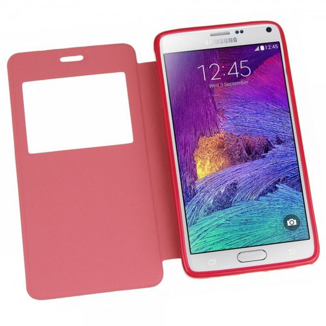 Samsung Galaxy Note 4 ENKAY Leder Cover mit grossem Fenster - rot