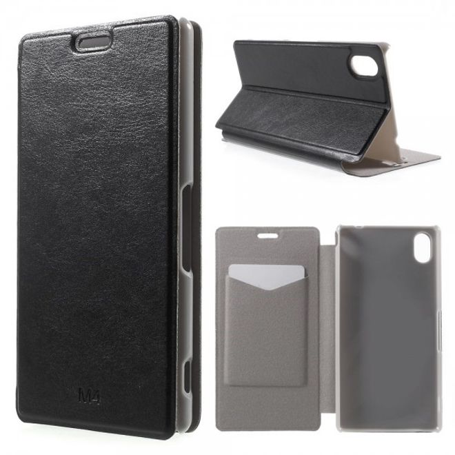 Sony Xperia M4 Aqua Leder Case mit Kreditkartenschlitz - schwarz