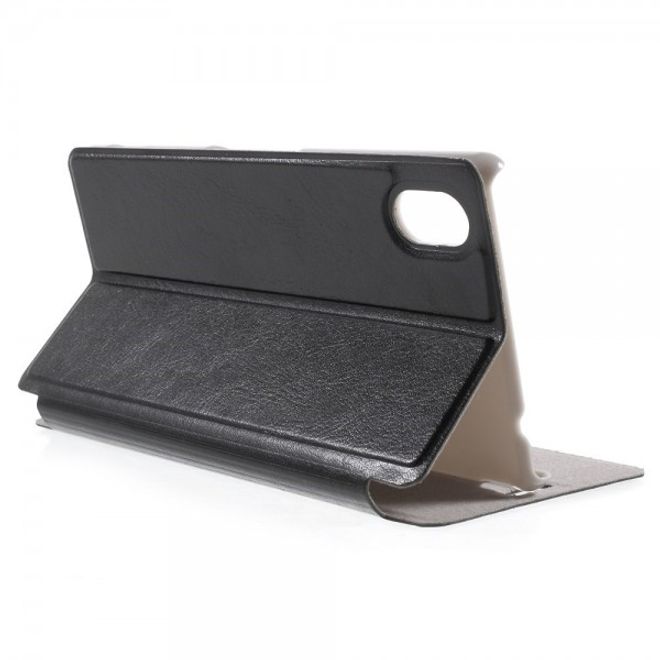 Sony Xperia M4 Aqua Leder Case mit Kreditkartenschlitz - schwarz