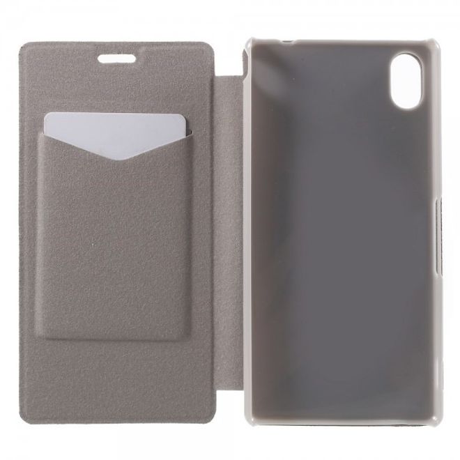 Sony Xperia M4 Aqua Leder Case mit Kreditkartenschlitz - schwarz