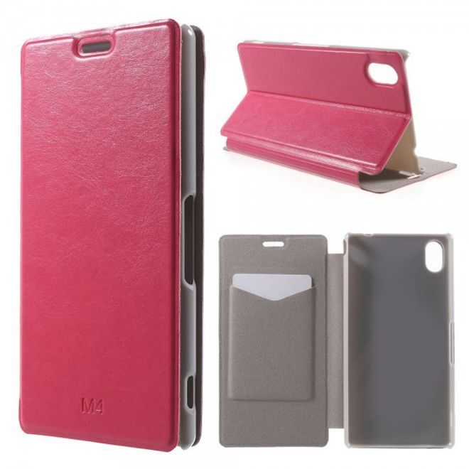 Sony Xperia M4 Aqua Leder Case mit Kreditkartenschlitz - rosa