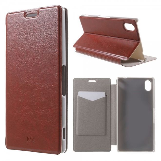 Sony Xperia M4 Aqua Leder Case mit Kreditkartenschlitz - braun