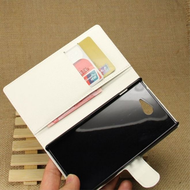 Sony Xperia M2 Aqua Modisches Leder Case mit Kreditkartenschlitz - weiss