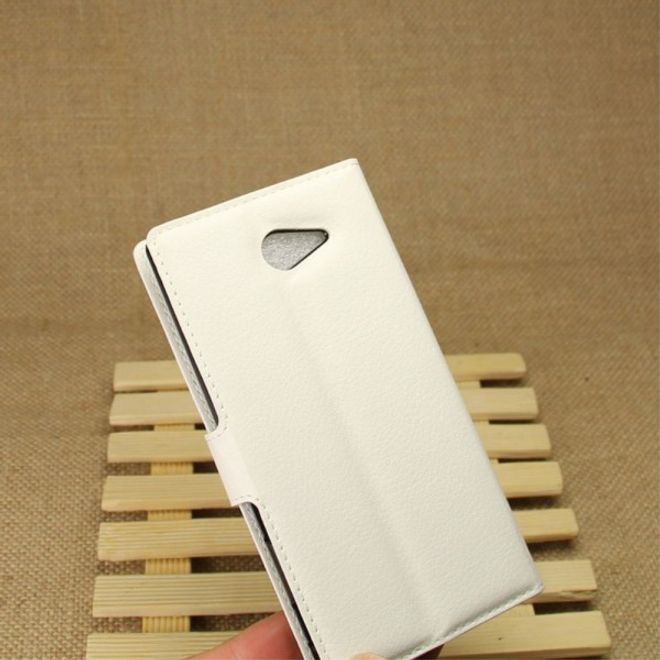 Sony Xperia M2 Aqua Modisches Leder Case mit Kreditkartenschlitz - weiss