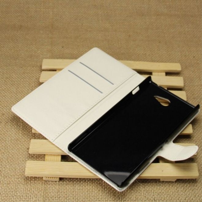 Sony Xperia M2 Aqua Modisches Leder Case mit Kreditkartenschlitz - weiss