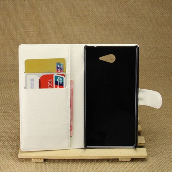 Sony Xperia M2 Aqua Modisches Leder Case mit Kreditkartenschlitz - weiss