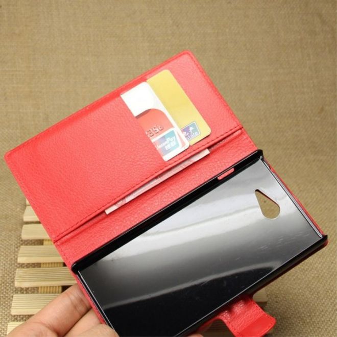 Sony Xperia M2 Aqua Modisches Leder Case mit Kreditkartenschlitz - rot