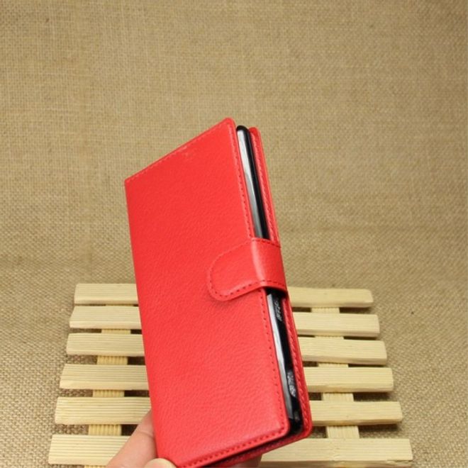 Sony Xperia M2 Aqua Modisches Leder Case mit Kreditkartenschlitz - rot