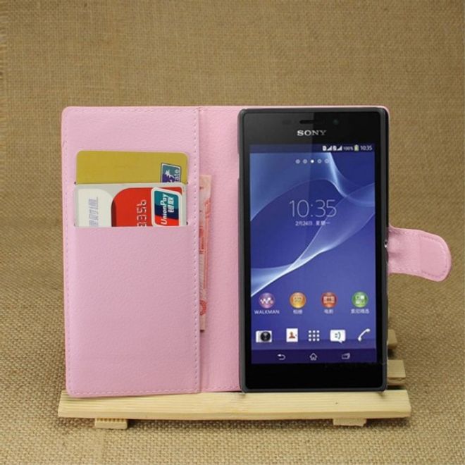 Sony Xperia M2 Aqua Modisches Leder Case mit Kreditkartenschlitz - pink